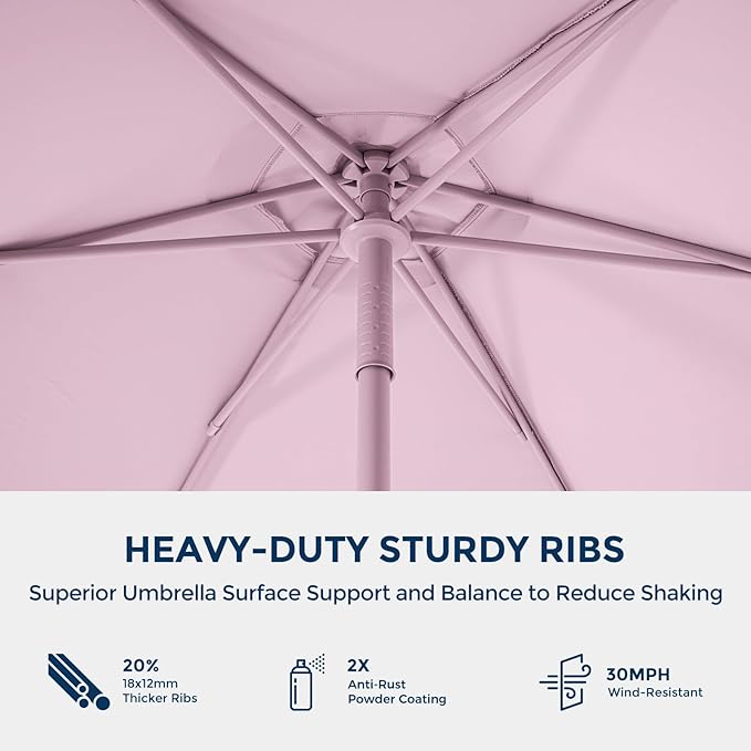 HOMSHADE 7.5ft Outdoor 1S Push-Up Patio Umbrella - Market Table Pool Deck Umbrella UPF50+ UV Protection with 6 Sturdy Ribs for Balcony, Garden, Lawn, Backyard (Light Pink)