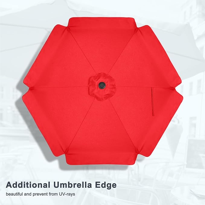 MASTERCANOPY 7.5ft Patio Umbrella with Valance, Crank and Tilt – 6 Ribs Outdoor Market Umbrella, UV/Fade Resistant, Waterproof Canopy with Wind Vent for Garden, Deck, Backyard, Pool (Red)