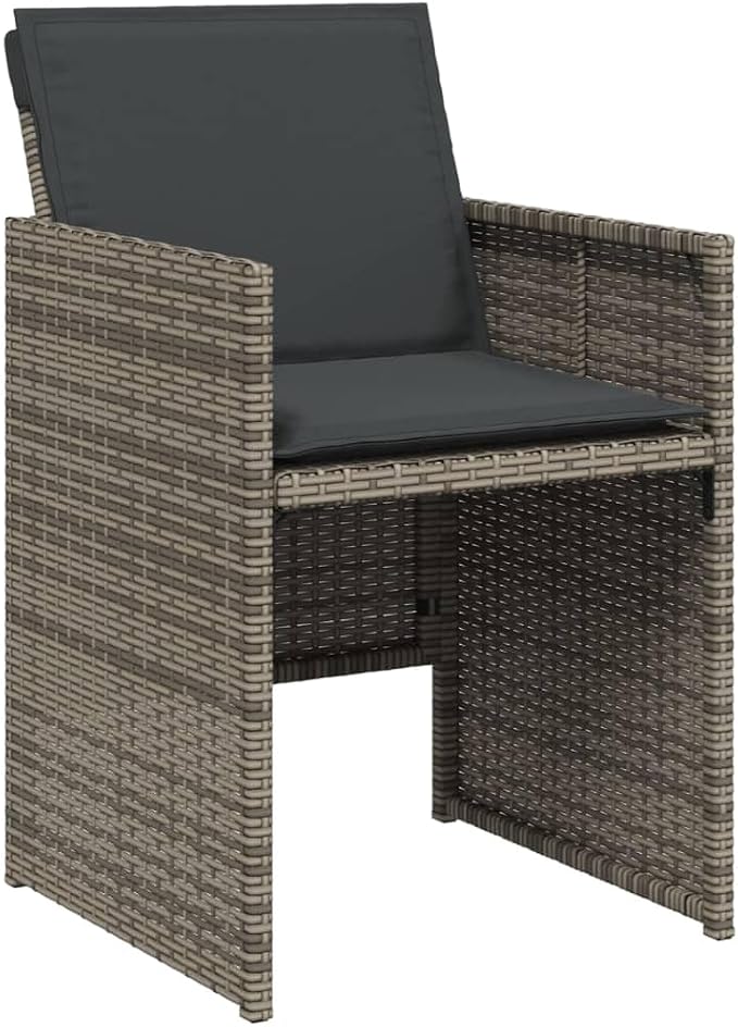 9-Piece Patio Dining Set with Cushions Gray Poly Rattan Outdoor Furniture Set for Garden Backyard Balcony Compact Foldable Chairs Acacia Table