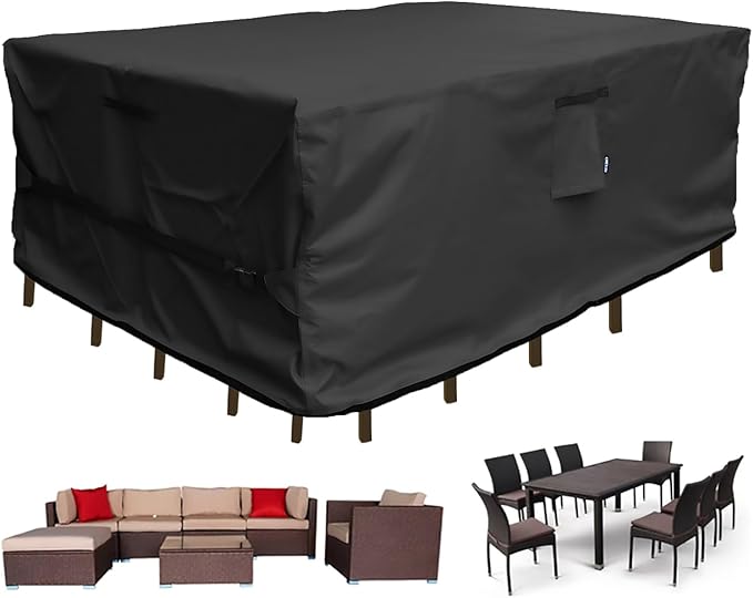 Patio Furniture Set Cover Rectangular Heavy Duty 600D Waterproof Outdoor Sectional Sofa Couch Cover Large Outside Dining Table and Chairs Covers Patio Conversation Set Cover Black 76 x 54 x 28.5 Inch