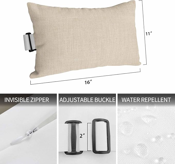 Cream Outdoor Lumbar Pillows 11x16 Set of 2, Farmhouse Burlap Solid Beige Color Modern Linen Texture Waterproof Throw Pillow Covers with Insert, Decorative Pillowcase Cushion for Couch Sofa Bed