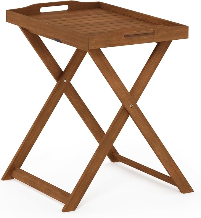 Furinno TIOMAN Patio Table, Outdoor Side Table, Tray Table, Coffee Table, for Patio, Garden, Porch, Light Wood