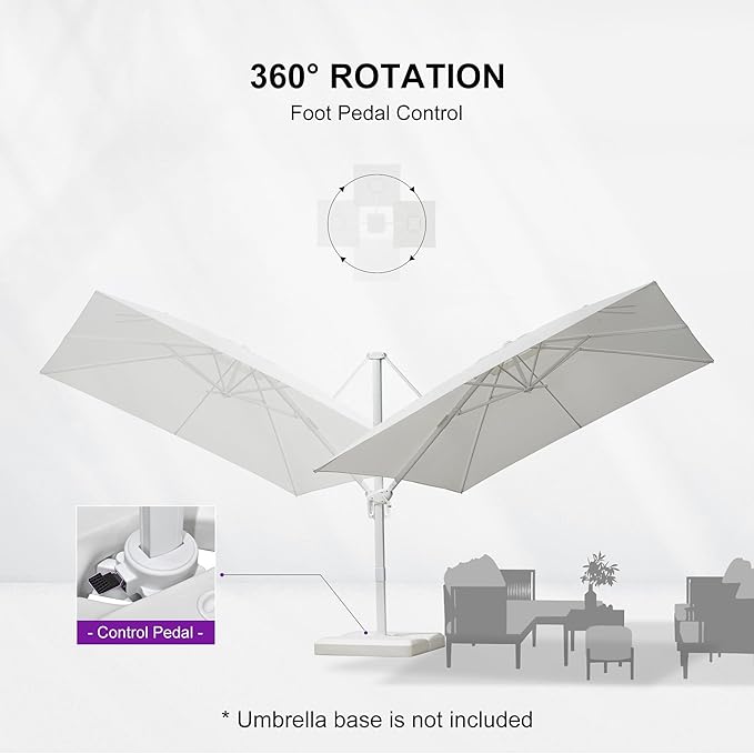 PURPLE LEAF 10 FT Patio Umbrella Outdoor White Cantilever Umbrella Aluminum Square Outdoor Offset Umbrella Hanging Windproof with 360° Rotation for Garden Deck Pool, White