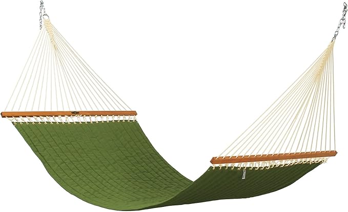 Original Pawleys Island Large Leaf Green Sunbrella Quilted Hammock – 13 ft. x 55 in., 2-Person, 450 lb Capacity, Oak Spreader Bar, Handcrafted in The USA