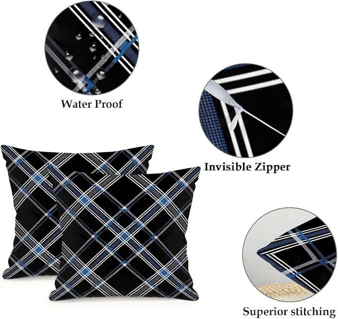 20x20 Inch Outdoor Pillow Covers Set of 2 Waterproof Throw Pillow Covers Decorative Couch Cushion Covers Black Checkered Grey Square Pillowcases Protectors for Patio Garden Sofa