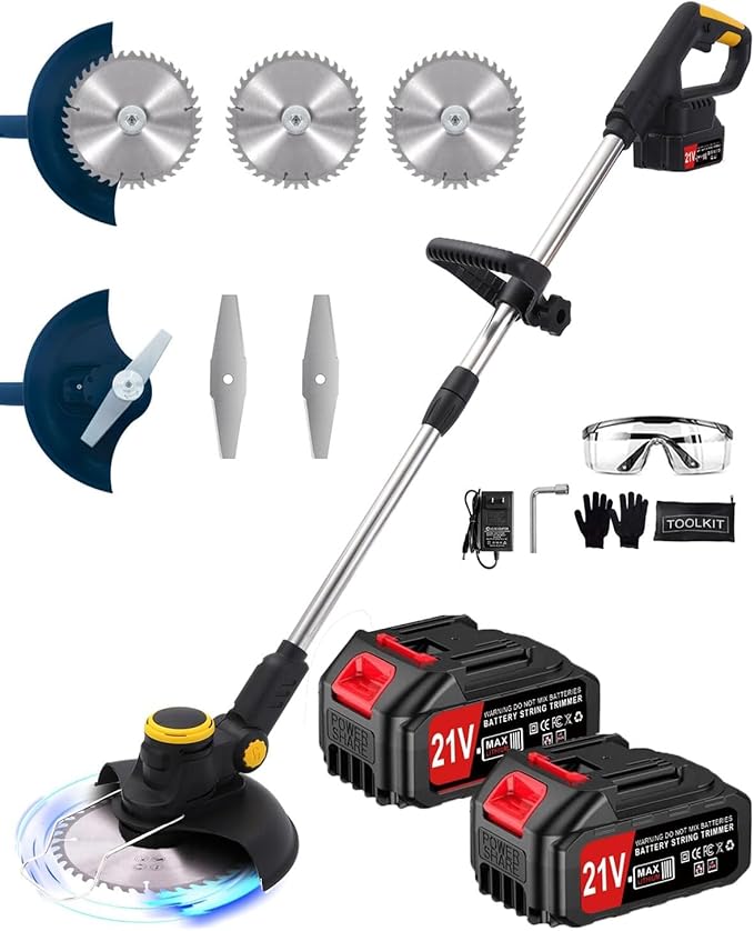Cordless Weed Wacker, Electric Weed Eater Battery Powered with 2 x 4.0Ah Batteries & Charger, Brushless Lightweight Grass Trimmer/Brush Cutter for Yard Garden (Black)