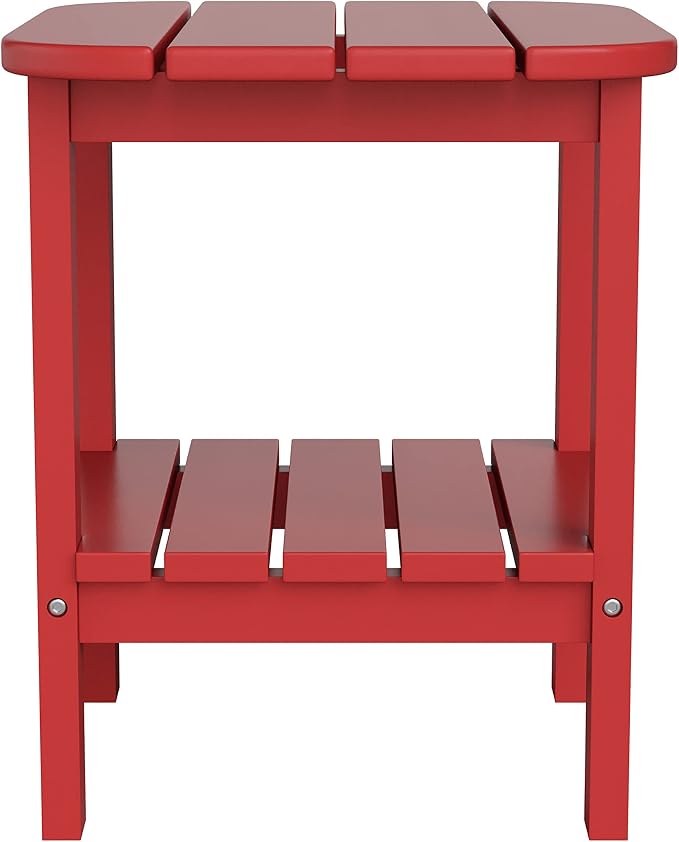 Flash Furniture Newport 2-Tier Adirondack Side Table - Recycled HDPE All-Weather Materials - Indoor/Outdoor - Red