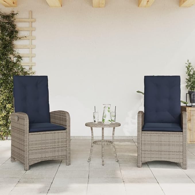 3 Piece Bistro Set with Cushions, Outdoor Dining Sets Outdoor Sofa Set Patio Furniture Sets Patio Conversation Set for Piazza Poolside Exhibition Garden Gray Poly Rattan