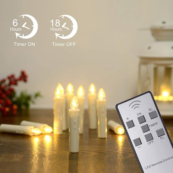 PChero Window Candles Battery Operated with Timer Remote, 20 Pcs Christmas Flameless Candles, Waterproof Flickering Taper Candles for Window, Christmas Tree, Halloween Decor