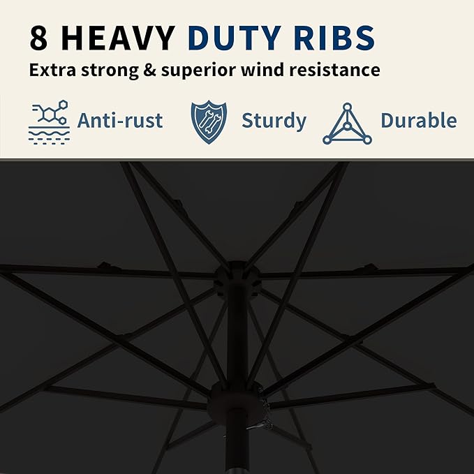 9FT 3 Tiers Patio Umbrella With Auto Tilt And Crank, Outdoor Table Market Umbrella with 8 Sturdy Ribs for Garden, Lawn, Deck, Backyard and Pool