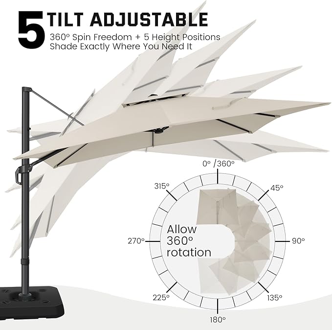 Hoteel 10ft Patio Umbrella Heavy Duty Aluminum Windproof & Shade Provision Outdoor Cantilever Double Top Offset Large Umbrella Height Adjustable with 360°Rotation for Patio Pool Deck Gazebo, Beige