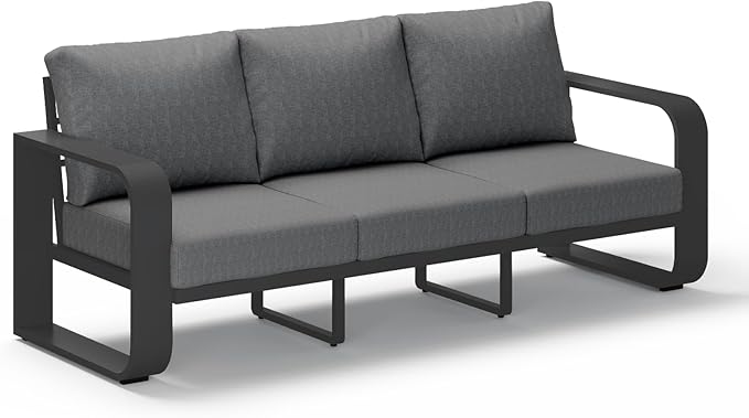 Aluminum Outdoor Patio Couch, 3 Seats Oversized Patio Sofa with Widened Armrest & Ultra-Thick Cushions, Deep Seating Modern Patio Furniture for Backyard, Deck, Graphite