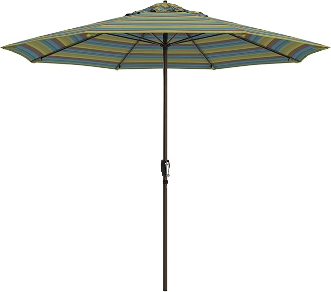 California Umbrella 12-Year Protection 9-Ft Outdoor Patio Umbrella, Sunbrella Fade-Resistant Fabric, Auto-Tilt, Heavy Duty Aluminum Frame, 8 Reinforced Ribs for Pool or Deck, Bronze Pole, Astoria Lagoon
