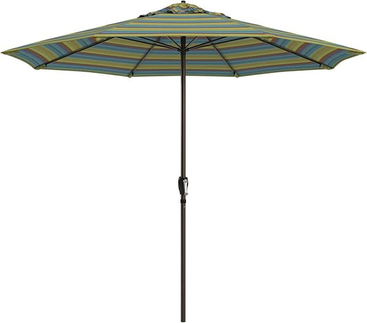 California Umbrella 12-Year Protection 9-Ft Outdoor Patio Umbrella, Sunbrella Fade-Resistant Fabric, Auto-Tilt, Heavy Duty Aluminum Frame, 8 Reinforced Ribs for Pool or Deck, Bronze Pole, Astoria Lagoon