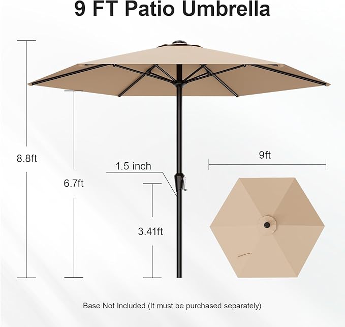 AreShark 9FT Patio Umbrella, Outdoor Umbrellas with 6 Sturdy Ribs