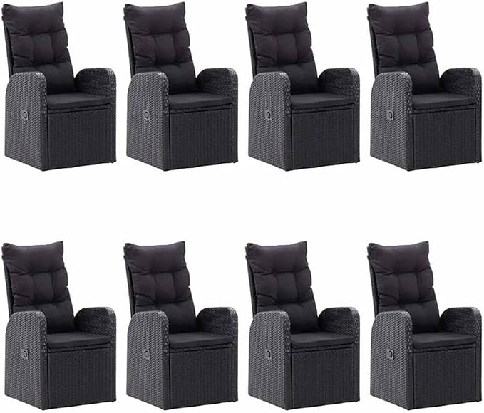 Afuera Living 9-Piece Patio Dining Set, Solid Acacia Wood Table and PE Rattan Chairs, Adjustable Armrests, Black Finish, Oiled Modern Outdoor Furniture, Comfortable Cushions, Garden Seating for 8