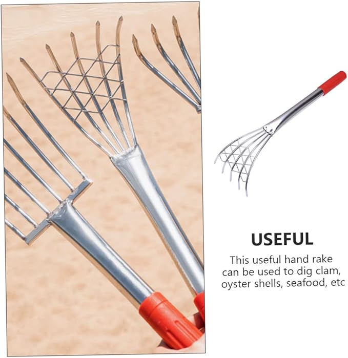 Stainless Steel Clam Rake 15.74 Inch Hand Tool with Sharp Claws for Efficient Clamming Digging Clams Oysters Shellfish on Beach