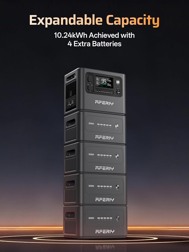AFERIY Extra Battery 2048Wh for P280 Portable Power Station 2800W (Peak 5600W),LiFePO4 Battery Expandable to 10kWh,Solar Generator for Home Use,Power Outages,Camping,and RVs
