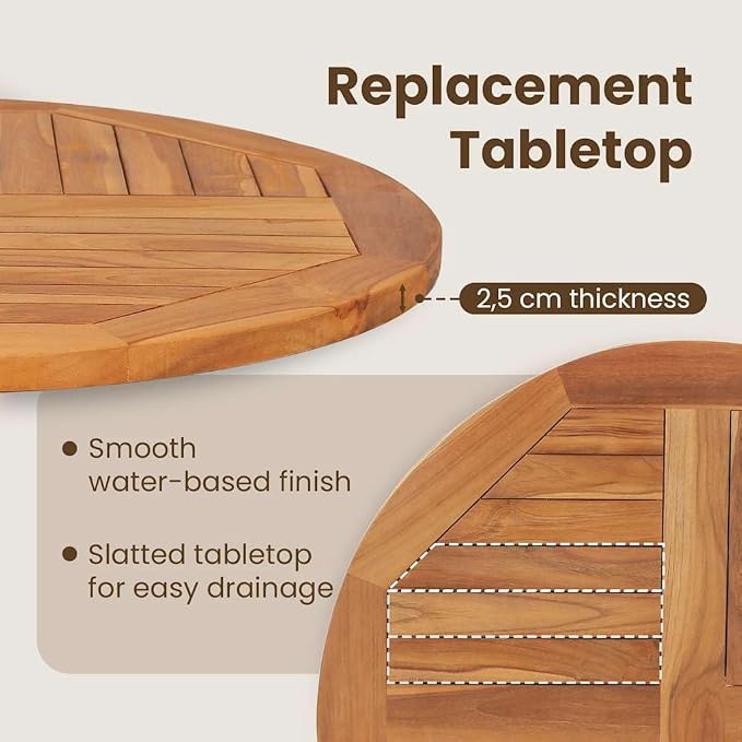 vidaXL Solid Teak Wood Table Top Round Dining Wooden Replacement Tabletop Kitchen Dining Room Home Indoor Restaurant Furniture 1" 31.5"