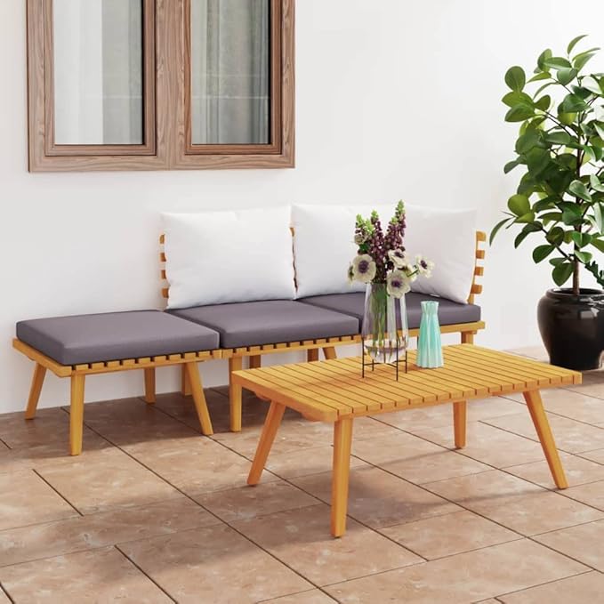 Patio Lounge Set with Cushions,Patio Furniture Sets,Patio Conversation Sets,Outdoor Furniture Sets,for Garden,Backyard,Outdoor,4 Piece Solid Acacia Wood