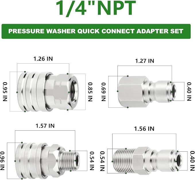 TAISHER 1PCS 304 Stainless Steel Pressure Washer Adapter Kit, NPT Quick Connect Fittings, 1/4" NPT Thread