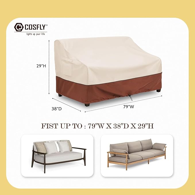 COSFLY Outdoor Furniture Covers Waterproof for Sofa, Patio Bench Covers for Outside Heavy Duty Fits up to 79W x 38D x 29H inches