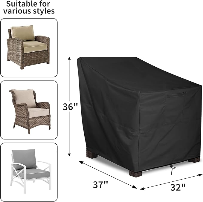 ALSTER Outdoor Chair Covers 2 Pack, Patio Chair Covers(32" L x 37" W x 36" H), Durable and Waterproof Black Furniture Covers for Lounge Deep Seat, Rain Snow Dust Wind-Proof