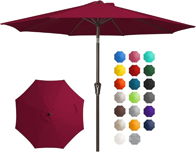 JEAREY 10FT Outdoor Patio Umbrella Outdoor Table Umbrella with Push Button Tilt and Crank, Market Umbrella 8 Sturdy Ribs UV Protection Waterproof for Pool, Garden (Dark Red)