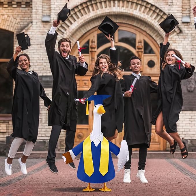 Graduation Porch Goose Outfit for 23" Porch Goose Holiday Graduation Cap and Gown Stoles Outdoor Garden Patio Yard Lawn Art Decoration (Blue)