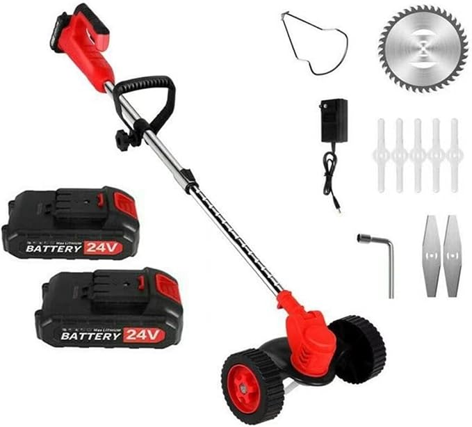 Electric Lawn Mower, 24V Lithium Mower with Wheels Lawn Mower Household Weeding Machine (Two Charge Rosso) (Two Charge Nero)