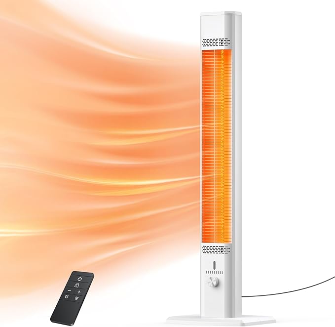 Outdoor Patio Heater with 9 Heat Levels,Space Heater for Garage Backyard Room Indoor,1500W Fast Electric Infrared Heater with Remote,9H Timers,Waterproof,Child Lock, Large