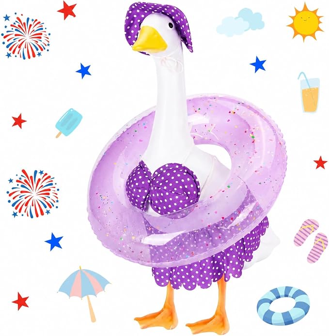 2 Set Porch Goose Outfits Summer Bikini Outfit with Swim Ring | Goose Clothes Fits 23" Cement ,Concrete or Plastic Lawn Goose Statues, Funny Outdoor Yard Garden Patio Decor