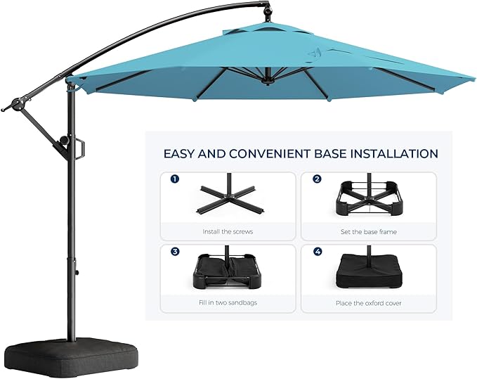 HOMSHADE 10ft Offset Patio Umbrella with Base Included, Cantilever Offset Hanging Patio Outdoor Market Umbrella UPF50+ UV Protection with Easy Tilt and Crank for Pool Deck and Garden(Light Blue)