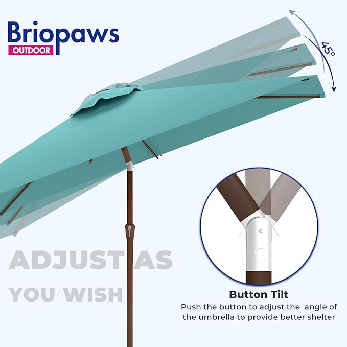 BRIOPAWS 6.5X10 FT Rectangular Patio Umbrella with Base Included | Rectangle Outdoor Umbrellas | 6 Sturdy Steel Ribs | Push Button Tilt & Crank | Heavy Duty for Garden Lawn Deck Backyard Pool |