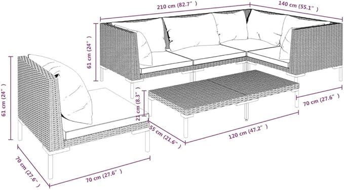 Patio Lounge Set with Cushions,Outdoor Table and Chairs Set,Terrace Conversation Set Furniture,Outdoor Furniture,for Garden,Backyard,6 Piece Poly Rattan Dark Gray