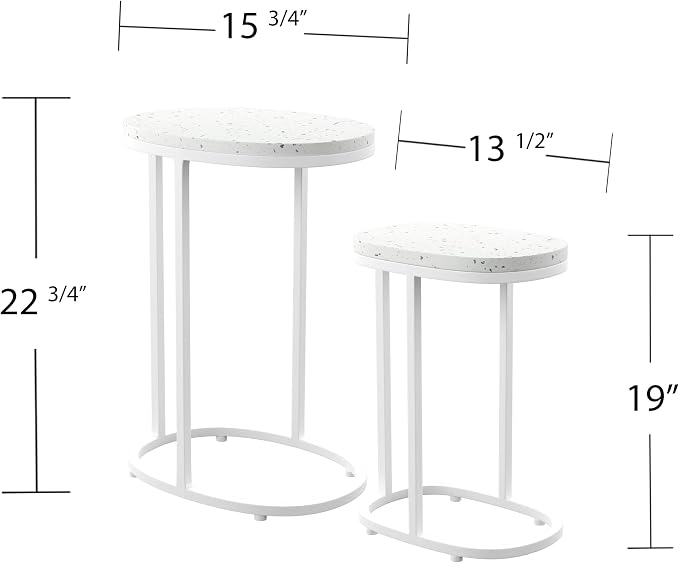 SEI Outdoor Patio Furniture - Vicanno Terrazzo Outdoor Nesting Tables - 2 Piece Set - Transitional Design White Metal - Fully Assembled - Ideal for Patio, Backyard (OD1089804)