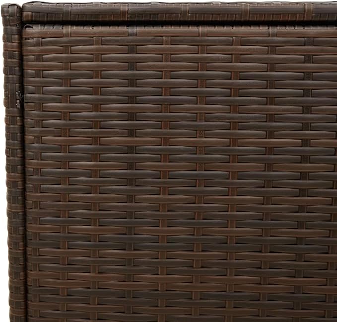 74.8 Gal Outdoor Storage Box with Wheels, Patio Rattan Deck Box, Wicker Garden Storage Bin Deck Box, Poly Rattan Patio Storage Chest with Hinged Lid, 50"x21.7"x22"/23.4" Brown