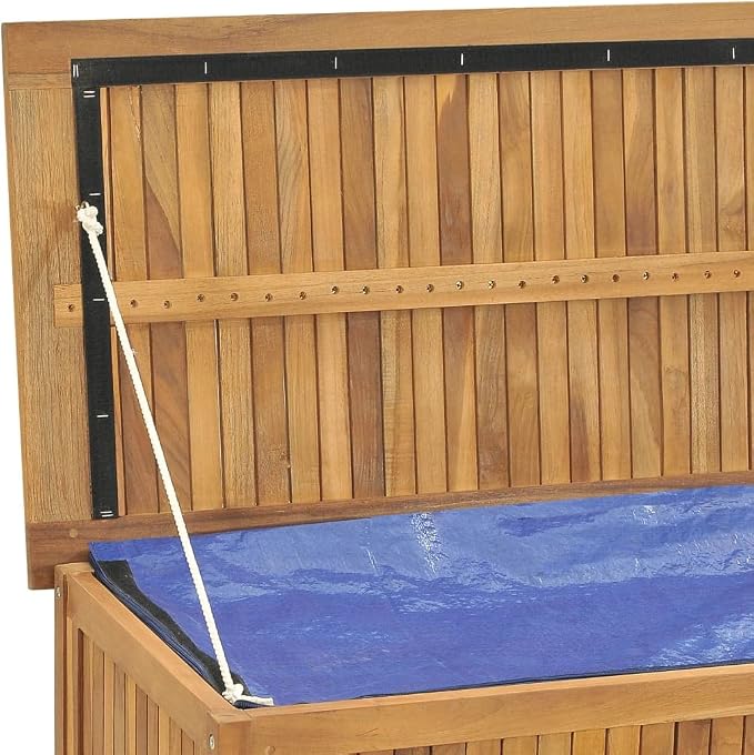 Outdoor Patio Storage Box Solid Teak Wood Deck Box Outdoor Storage Organization Box with Lid Storage Bench and Waterproof Lining for Garden,Patio,Backyard,44.9"x19.7"x22.8" -AA