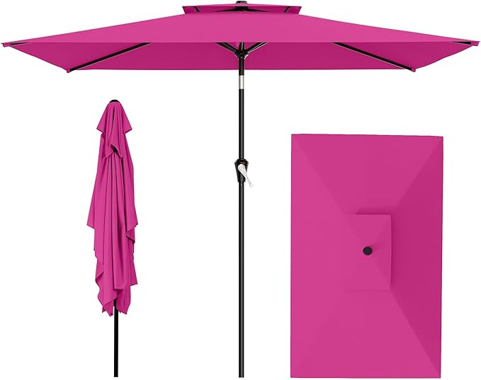 AreShark 6.5'x10' 2 Tiers Rectangular Patio Umbrella - Outdoor Umbrella Waterproof UV Protection, Market Table Umbrella w/Push Button Tilt for Pool, Lawn, Balcony(Rose Pink)