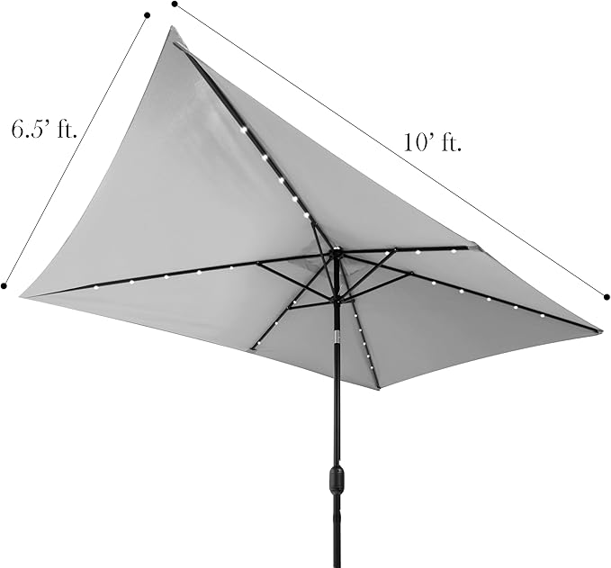 Trademark Innovations Rectangular Solar Powered LED Lighted Patio Umbrella - 10' x 6.5' - (Gray)