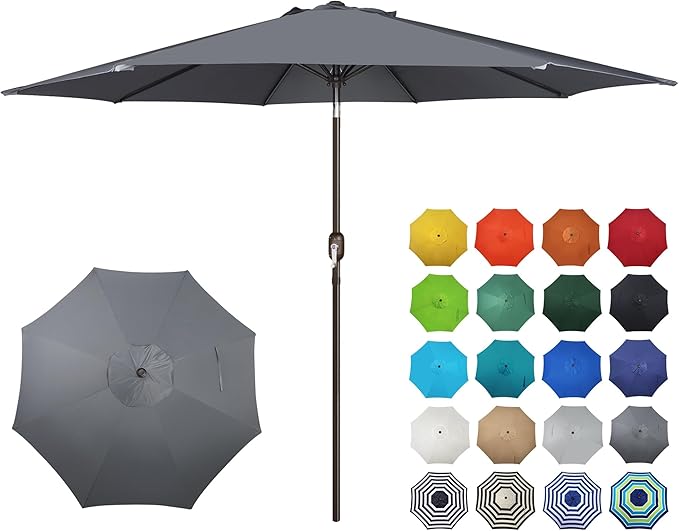 Blissun 10FT Outdoor Patio Umbrella, Outdoor Table Umbrella, Yard Umbrella, Market Umbrella with 8 Sturdy Ribs, Push Button Tilt and Crank