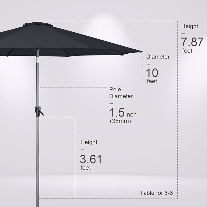 Tempera Patio Market Outdoor Table Umbrella with Push Button Tilt and Crank, Large Sun Umbrella with Sturdy Pole & Fade Resistant Canopy, Easy to Set