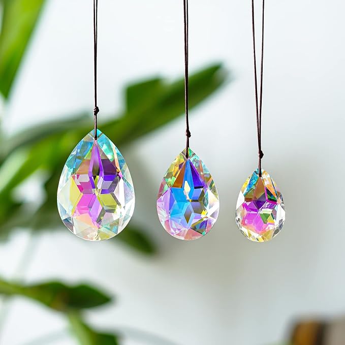 3 Pcs Colorful Bauhinia Crystal Prisms Suncatcher Chandelier Window Decor | Colorful Bauhinia Crystal Prisms Suncatcher Rainbow Maker 2 2.5 3 Inch for Window Chandelier Tree Decor