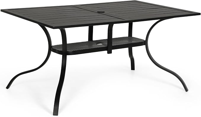 Crownland Outdoor Patio Dining Table, 60" x 37"Rectangle Metal Patio Table with 1.57" Umbrella Hole, Outdoor Furniture Dining Table for 6-8 Person, for Backyard, Garden, Classic Black