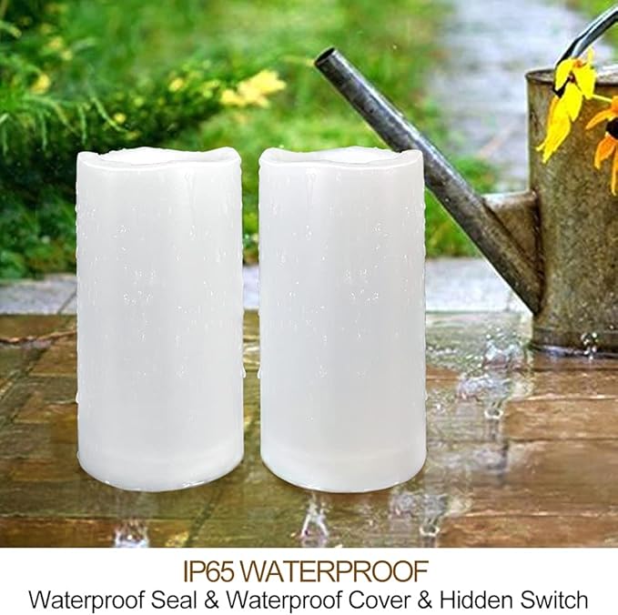 Pack of 2 White 3x6 LED Pillar Candles Outdoor IP65 Waterproof - Pillar Candles Battery Powered with Timer and Remote - Battery Operated Unscented Outdoor Flameless Candles Flickering