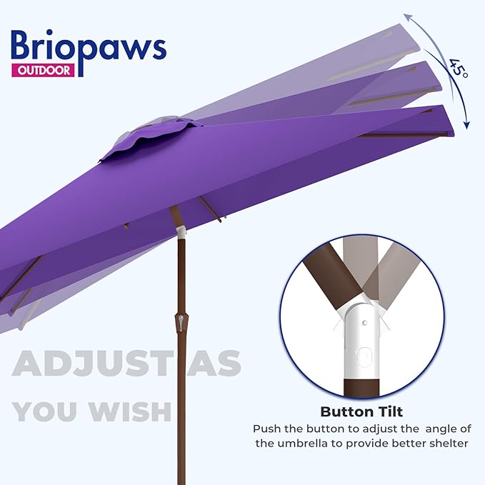 BRIOPAWS 6.5X10 FT Rectangular Patio Umbrella with Base Included | Rectangle Outdoor Umbrellas | 6 Sturdy Steel Ribs | Push Button Tilt & Crank | Heavy Duty for Garden Lawn Deck Backyard Pool |