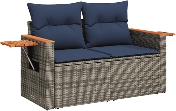 vidaXL Patio Sofa Set with Cushions 8 Piece, Outdoor Conversation Set, Sectional Sofa for Balcony Garden, Modern Style, Gray Poly Rattan