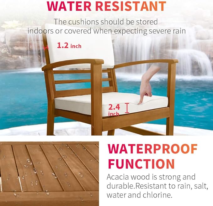 FDW 4-Piece Patio Conversation Set Acacia Wood Outdoor Sofa & Chairs with Coffee Table, Water-Resistant Cushions for Backyard, Garden, Balcony, Porch, Deck, Poolside, Beach Chat Set