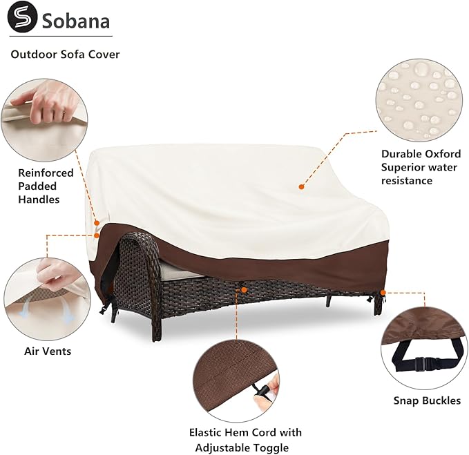 Outdoor Couch Cover, 3-Seater Patio Sofa Covers Fits up to 85" W x 38" D x 35" H, Waterproof Patio Furniture Covers, Beige