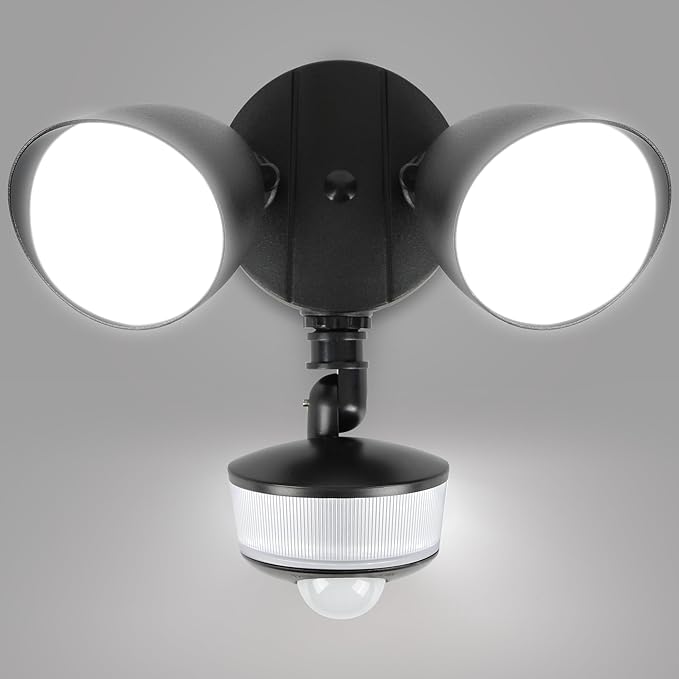 LUTEC 34W 3000 Lumen Motion Sensor Outdoor Lights, 5000K Daylight, IP65 Waterproof Flood Lights Outdoor with Night Light, Dusk to Dawn Motion Detector LED Security Light for Outside Garage, Yard-Black